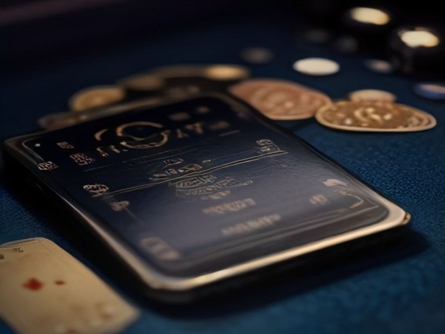 Diwa Win account dashboard glowing on a phone beside gold casino chips and playing cards
